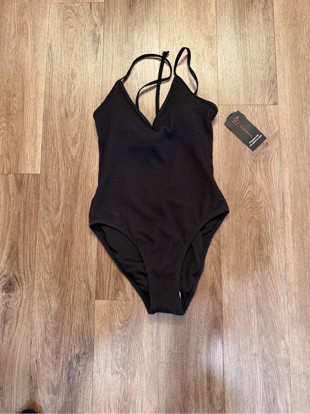 No Boundaries Black Textured V-Neck One-Piece Swimsuit